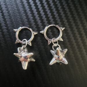 Silver tone 3D spiked mace gothic  dangle earrings